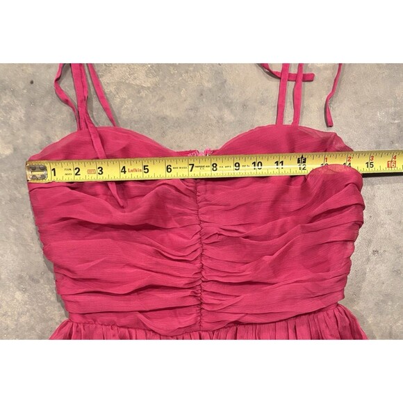 NWT Lulus Angelic Approach Hot Pink Chiffon Ruffled Tie-Strap Mini Dress Small - Picture 4 of 8